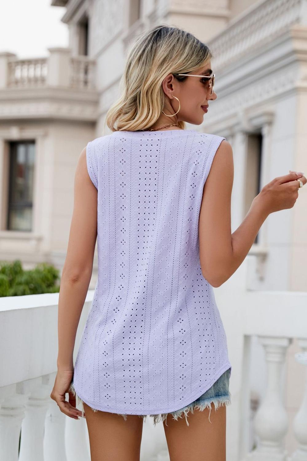 Eyelet V-Neck Tank king-general-store-5710.myshopify.com