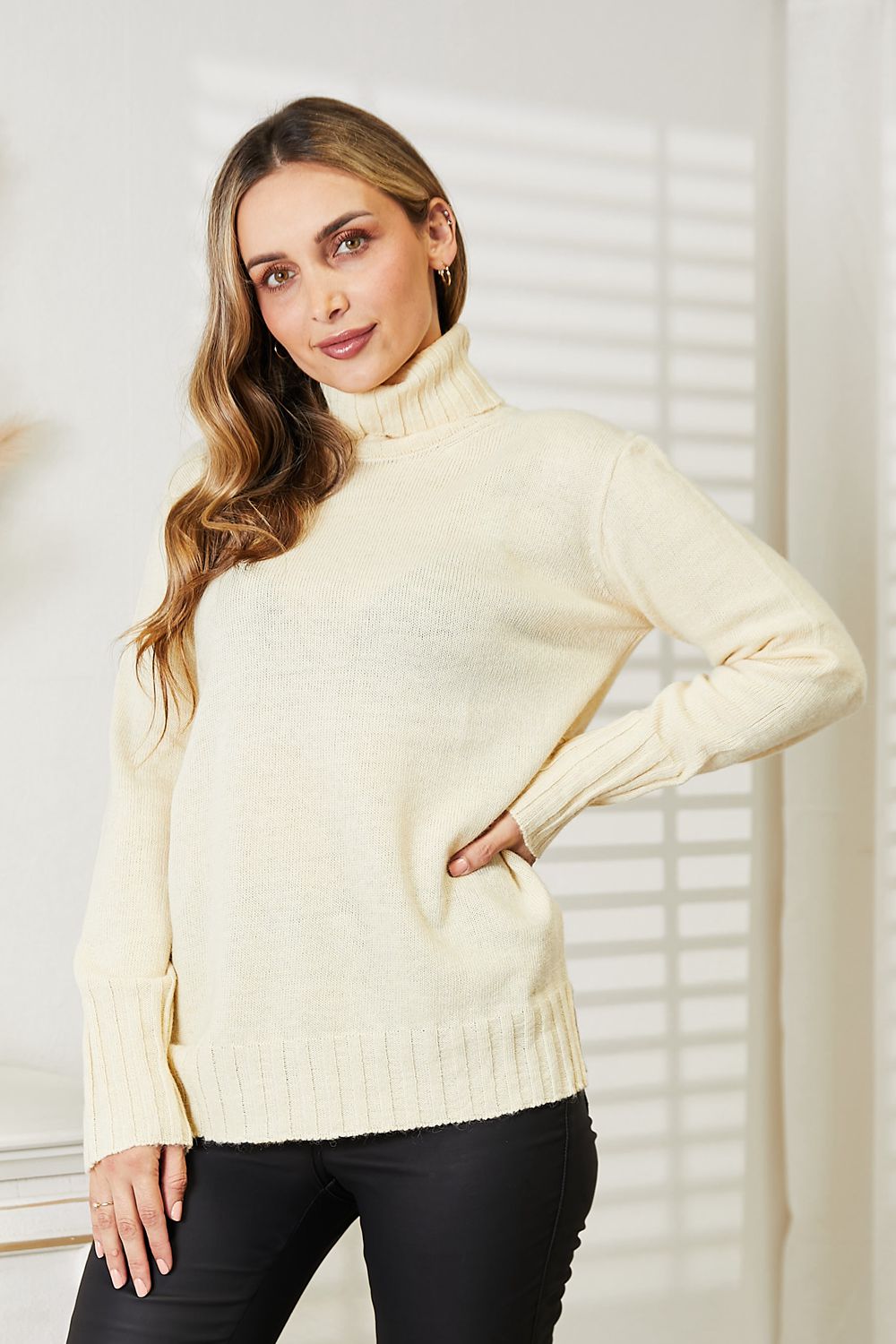 Heimish Full Size Long Sleeve Turtleneck Sweater with Side Slit king-general-store-5710.myshopify.com