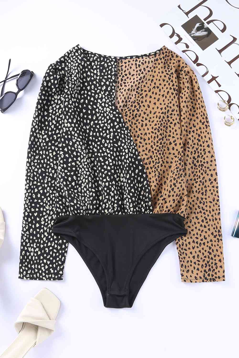 Leopard Surplice Neck Long Sleeve Bodysuit king-general-store-5710.myshopify.com