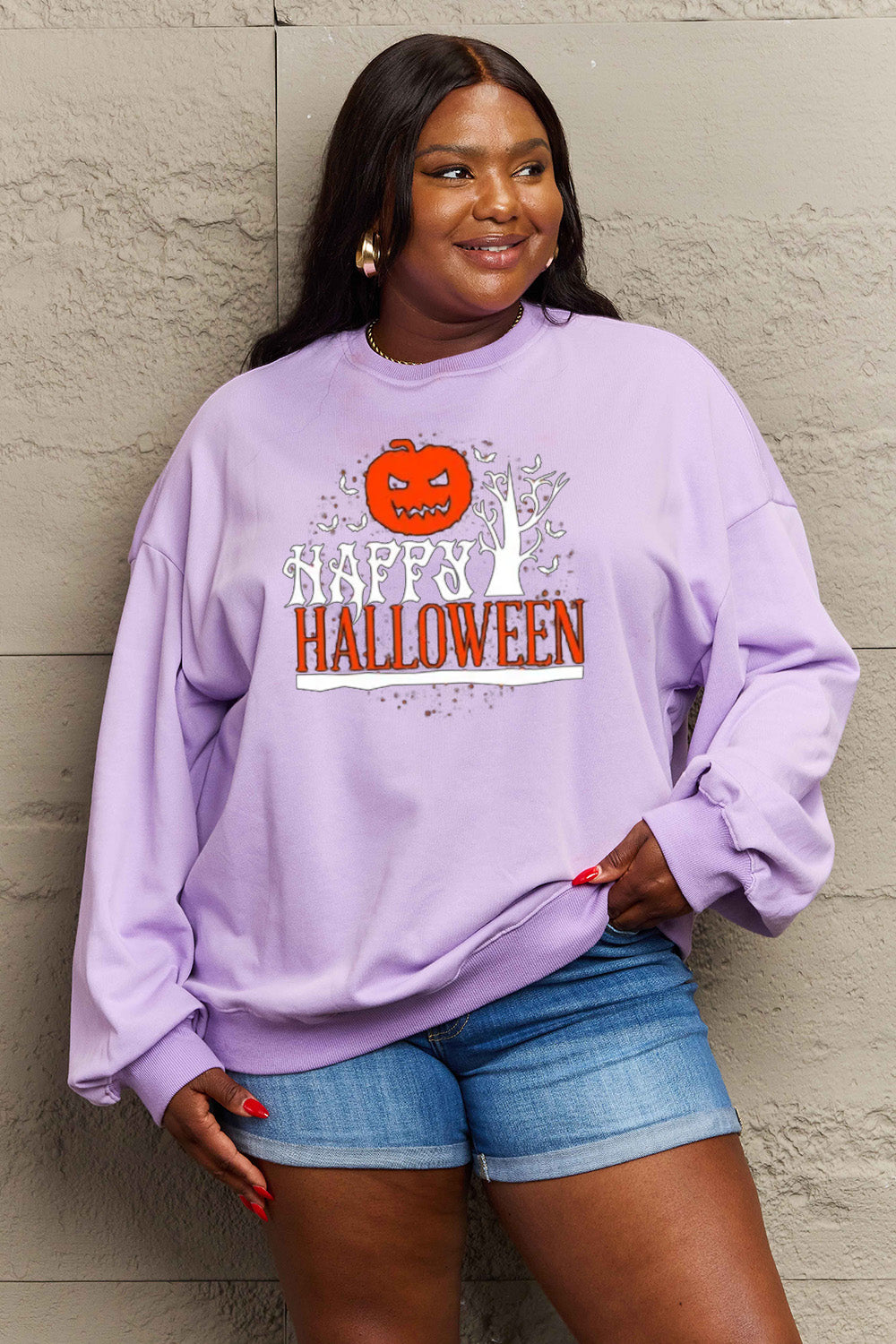 Simply Love Full Size HAPPY HALLOWEEN Graphic Sweatshirt king-general-store-5710.myshopify.com