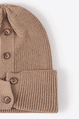 Button Detail Rib-Knit Cuff Beanie king-general-store-5710.myshopify.com