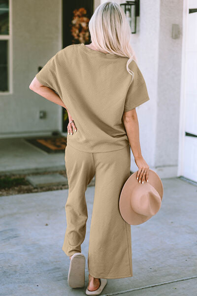 Double Take Full Size Texture Short Sleeve Top and Pants Set king-general-store-5710.myshopify.com