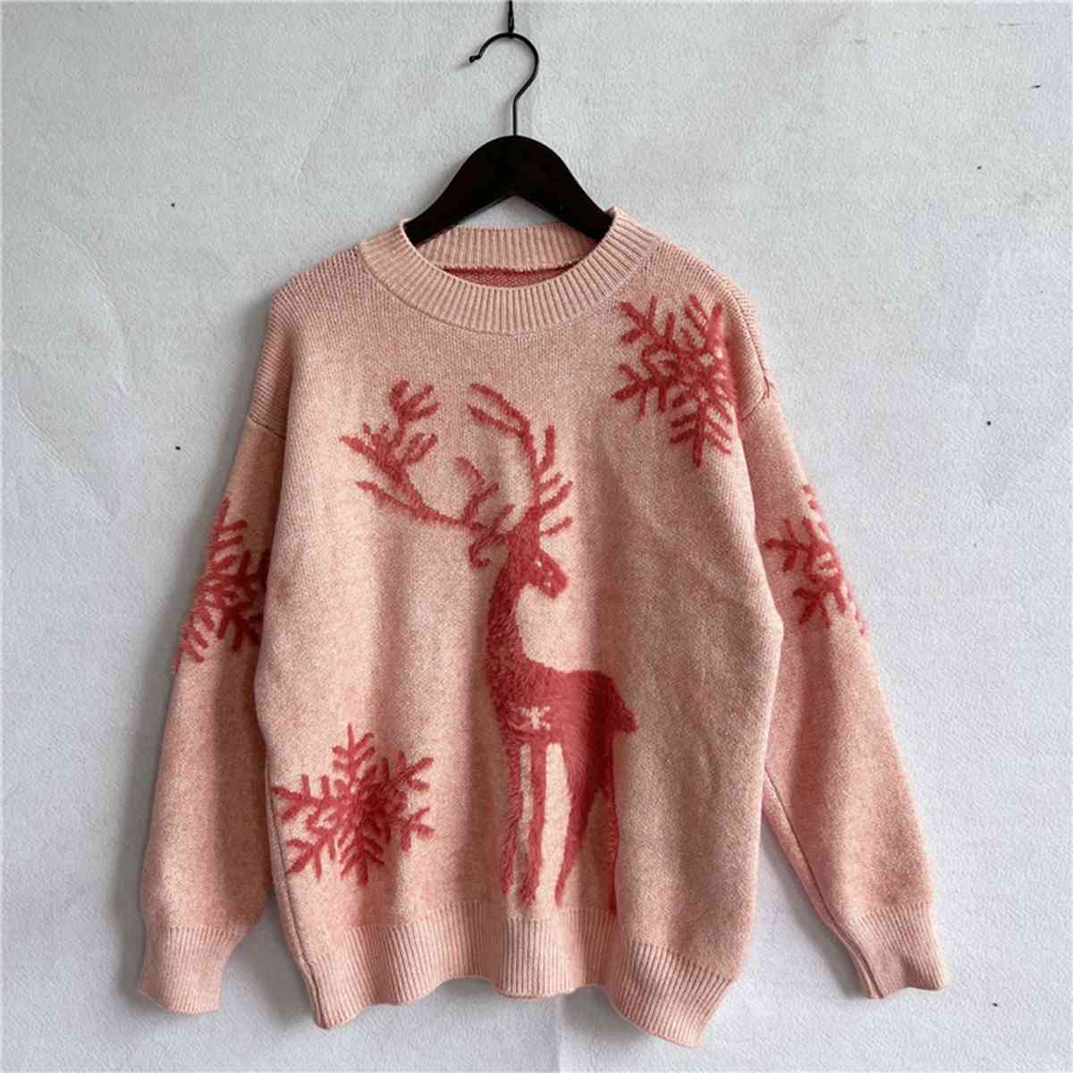 Reindeer and Snowflake Pattern Sweater king-general-store-5710.myshopify.com