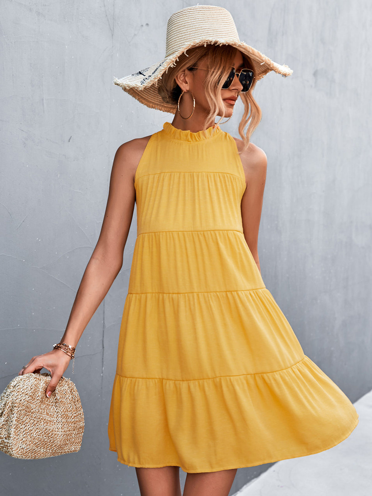 Tie Back Mock Neck Tiered Dress king-general-store-5710.myshopify.com