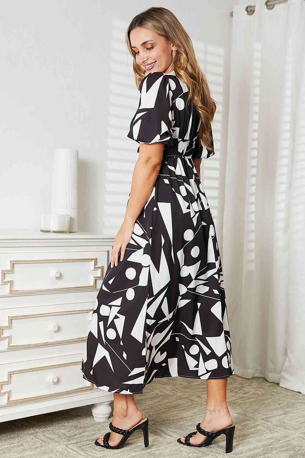 Double Take Printed Surplice Balloon Sleeve Dress king-general-store-5710.myshopify.com