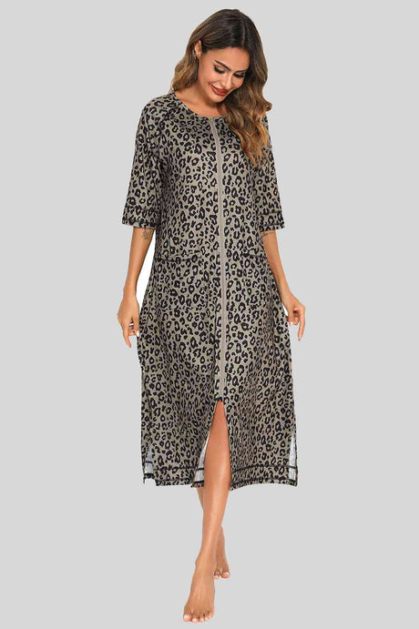 Printed Slit Night Dress with Pockets king-general-store-5710.myshopify.com