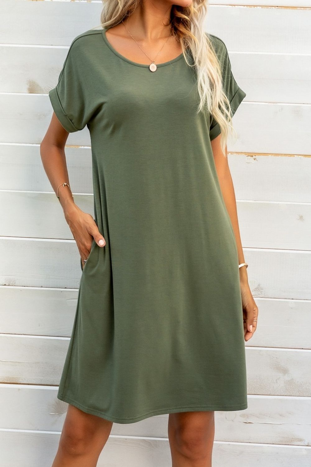 Scoop Neck Short Sleeve Pocket Dress king-general-store-5710.myshopify.com