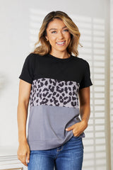 Double Take Leopard Print Color Block Short Sleeve T-Shirt king-general-store-5710.myshopify.com