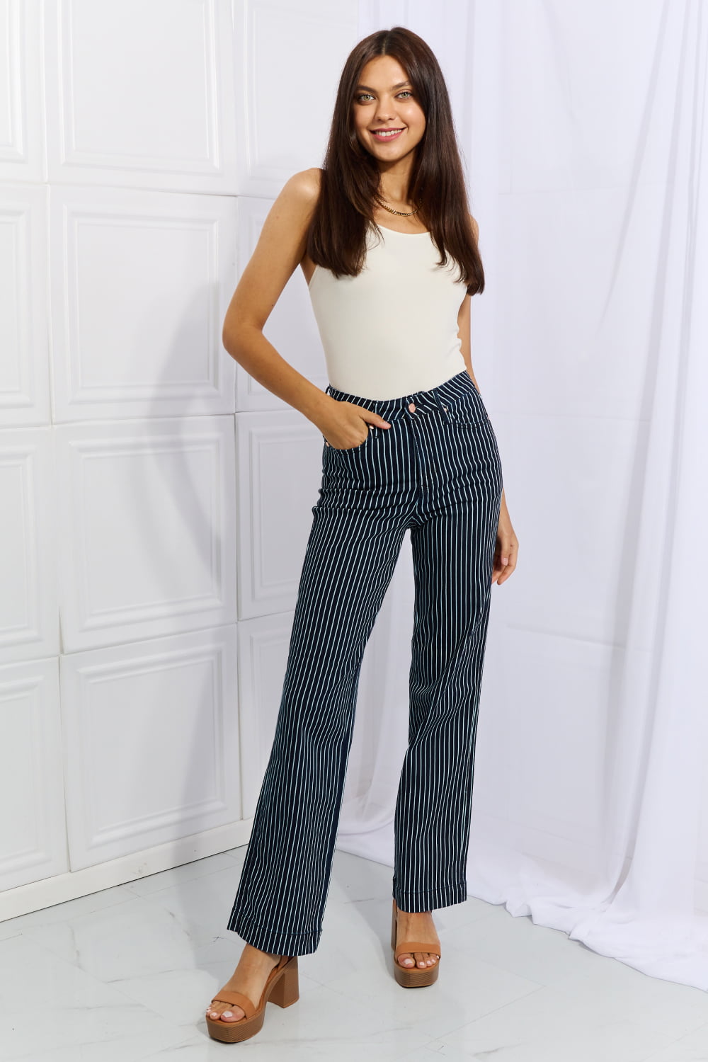 Judy Blue Cassidy Full Size High Waisted Tummy Control Striped Straight Jeans king-general-store-5710.myshopify.com