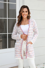 Plaid Fringe Trim Open Front Longline Cardigan king-general-store-5710.myshopify.com