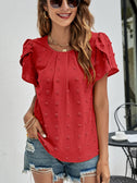 Swiss Dot Round Neck Petal Sleeve Top king-general-store-5710.myshopify.com