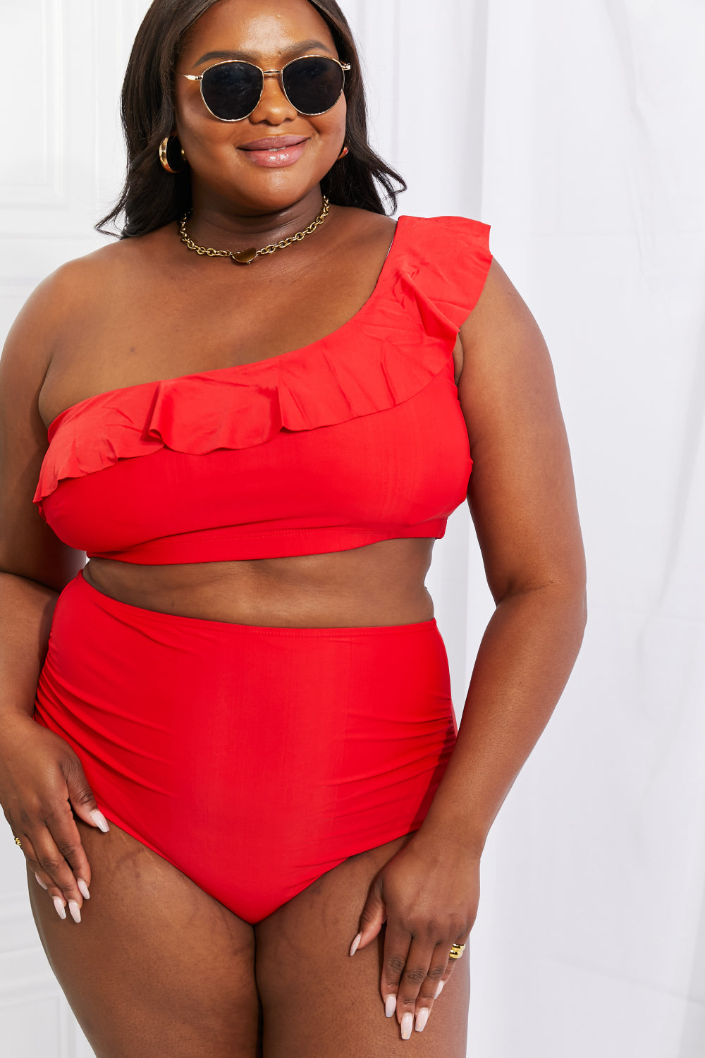 Marina West Swim Seaside Romance Ruffle One-Shoulder Bikini in Red king-general-store-5710.myshopify.com