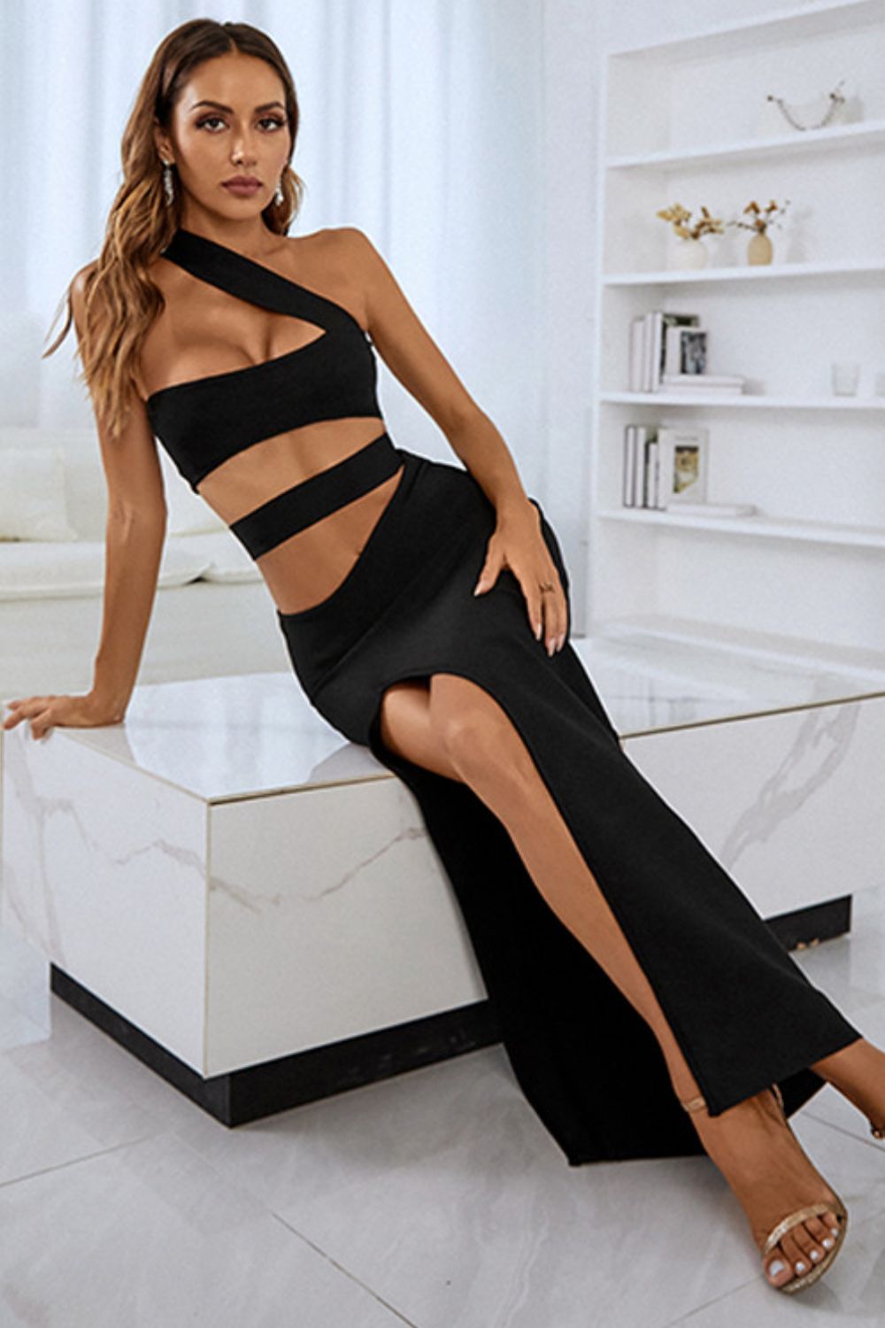 One-Shoulder Cutout Front Split Maxi Dress king-general-store-5710.myshopify.com