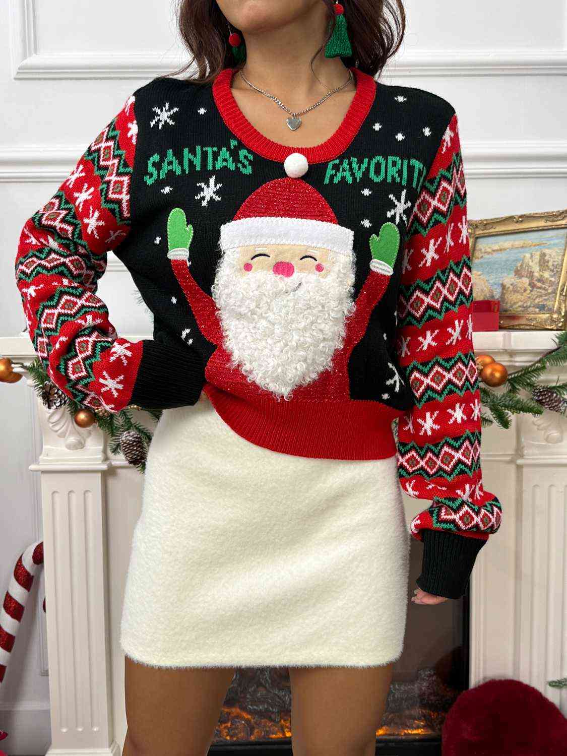 SANTA'S FAVORITE Graphic Long Sleeve Sweater king-general-store-5710.myshopify.com