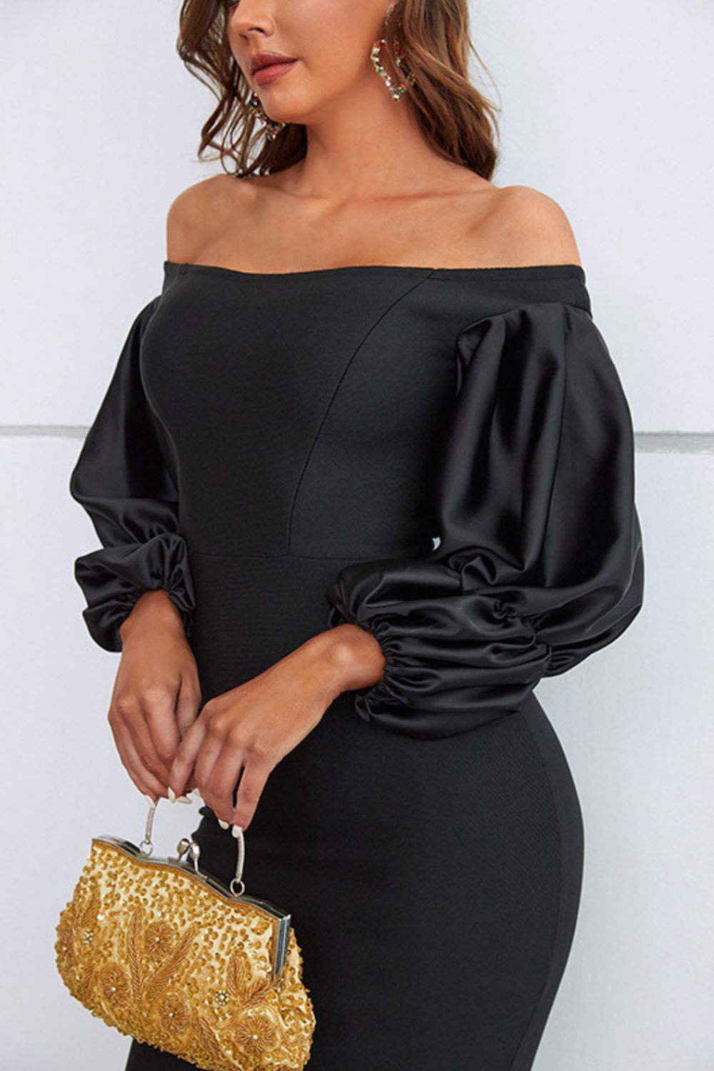 Off-Shoulder Bubble Sleeve Slit Dress king-general-store-5710.myshopify.com