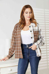 Double Take Plaid Contrast Button Up Shirt Jacket king-general-store-5710.myshopify.com