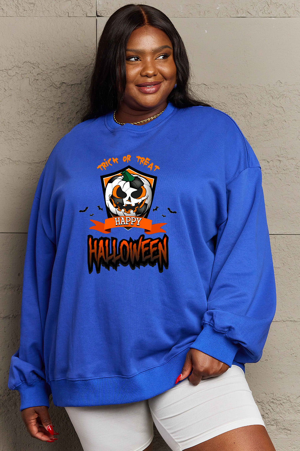 Simply Love Full Size TRICK OR TREAT HAPPY HALLOWEEN Graphic Sweatshirt king-general-store-5710.myshopify.com