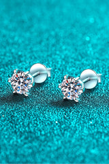 1 Carat Moissanite Rhodium-Plated Stud Earrings - Kings Crown Jewel Boutique