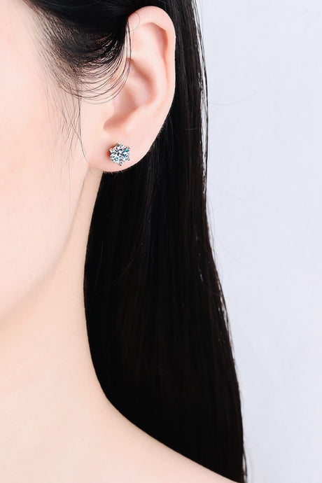 1 Carat Moissanite Rhodium-Plated Stud Earrings - Kings Crown Jewel Boutique
