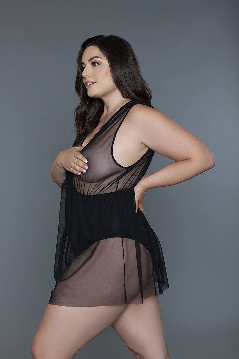 1 Pc Deep V-neck Mesh Babydoll - Kings Crown Jewel Boutique