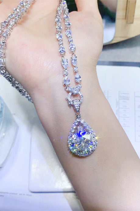 10 Carat Moissanite Teardrop Pendant Platinum-Plated Necklace - Kings Crown Jewel Boutique