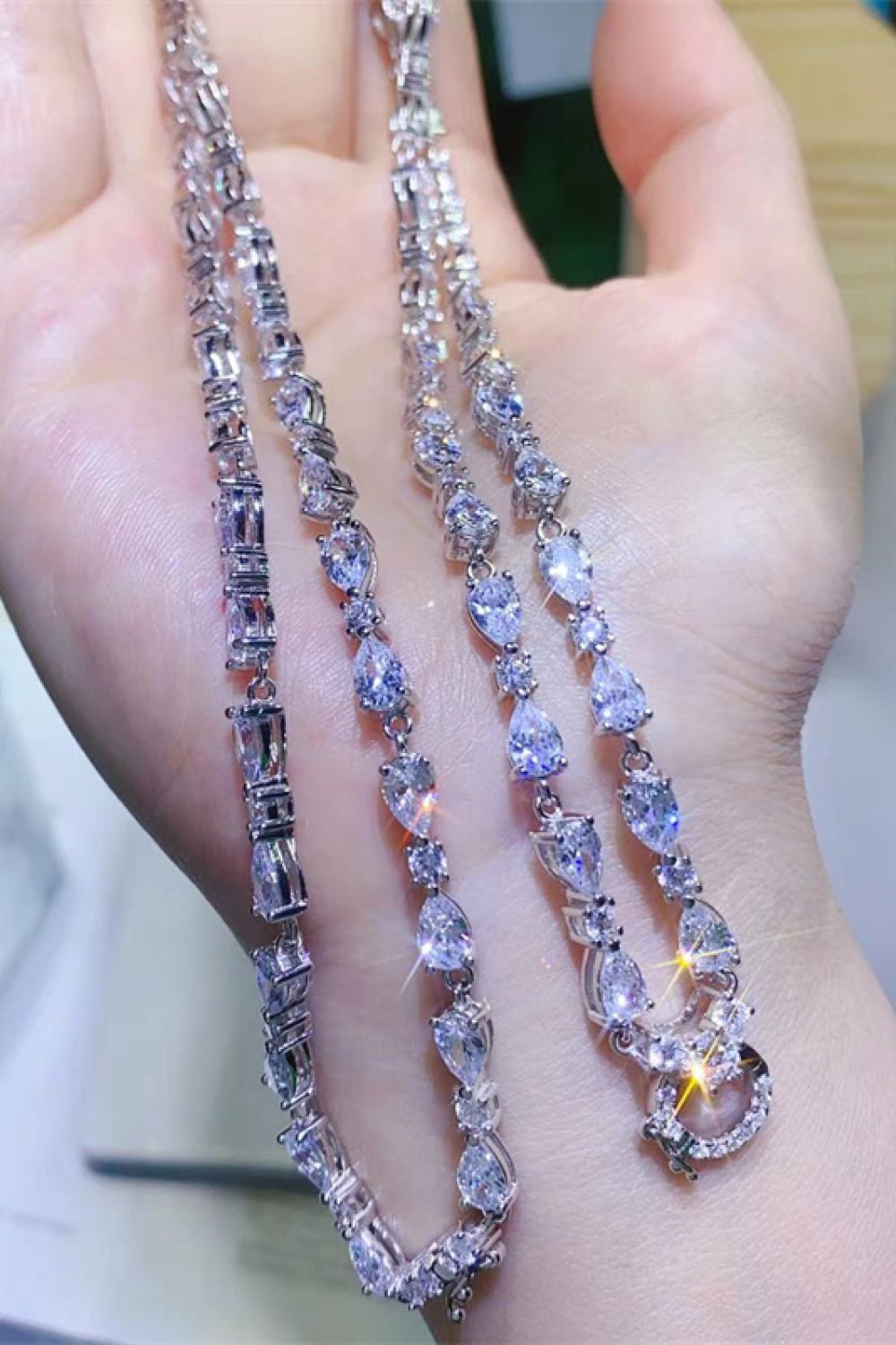 10 Carat Moissanite Teardrop Pendant Platinum-Plated Necklace - Kings Crown Jewel Boutique