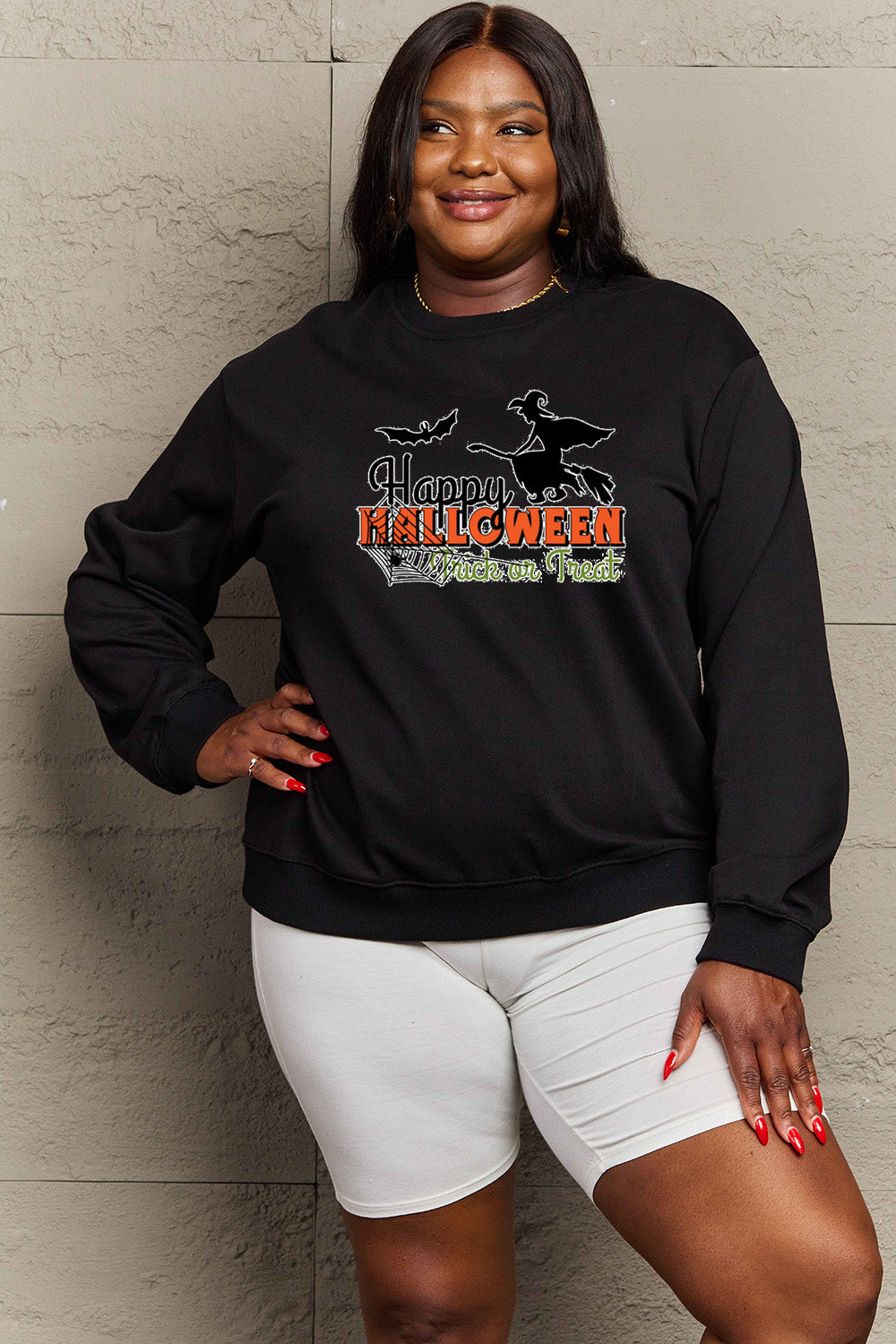 Simply Love Full Size HAPPY HALLOWEEN TRICK OR TREAT Graphic Sweatshirt king-general-store-5710.myshopify.com