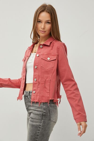 RISEN Raw Hem Button Up Cropped Denim Jacket king-general-store-5710.myshopify.com