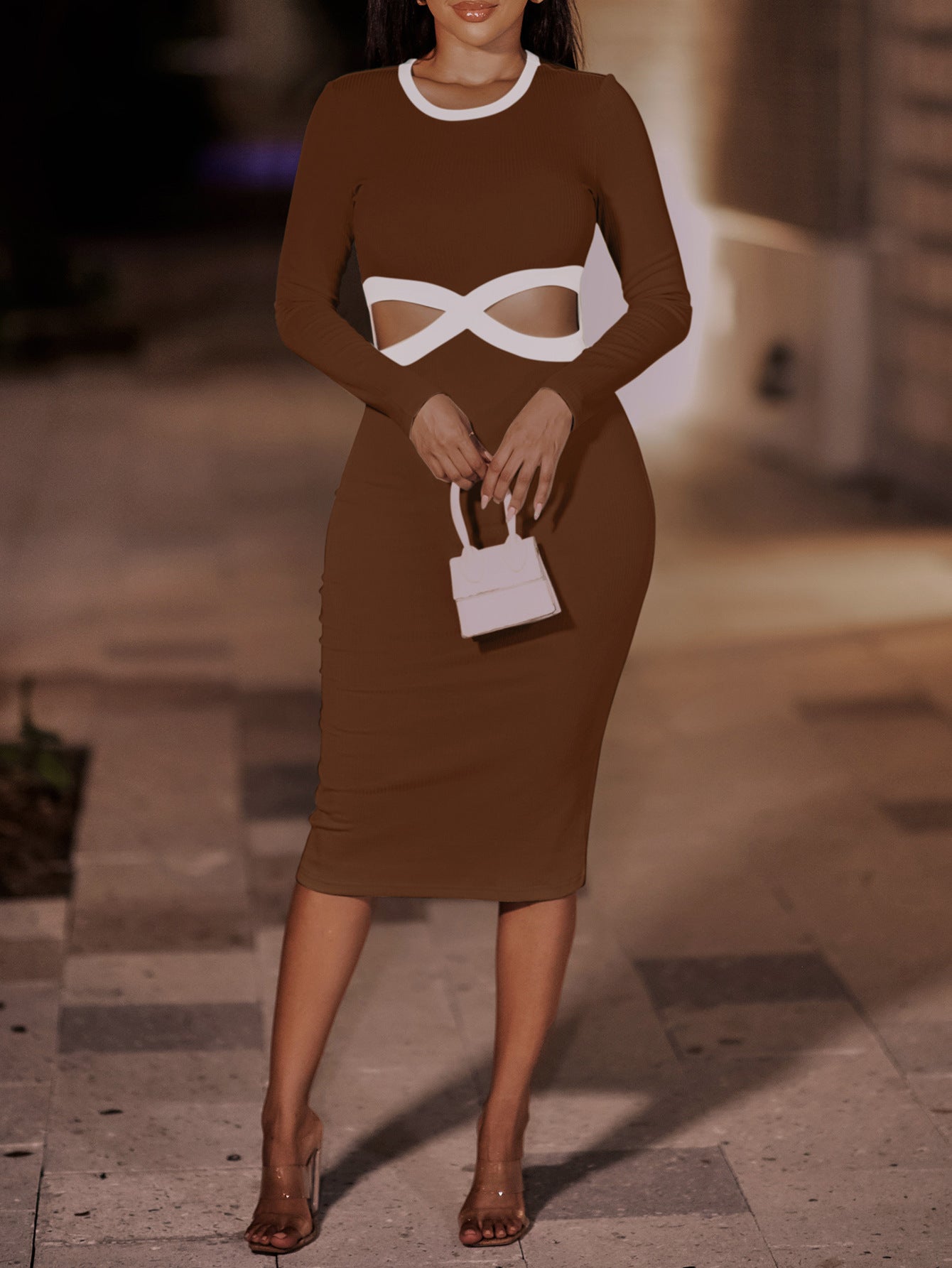 Contrast Cutout Ribbed Bodycon Dress king-general-store-5710.myshopify.com