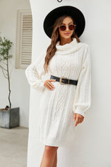 Woven Right Mixed Knit Turtleneck Lantern Sleeve Sweater Dress king-general-store-5710.myshopify.com