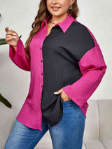 Plus Size Contrast Color Roll-Tap Sleeve Shirt king-general-store-5710.myshopify.com