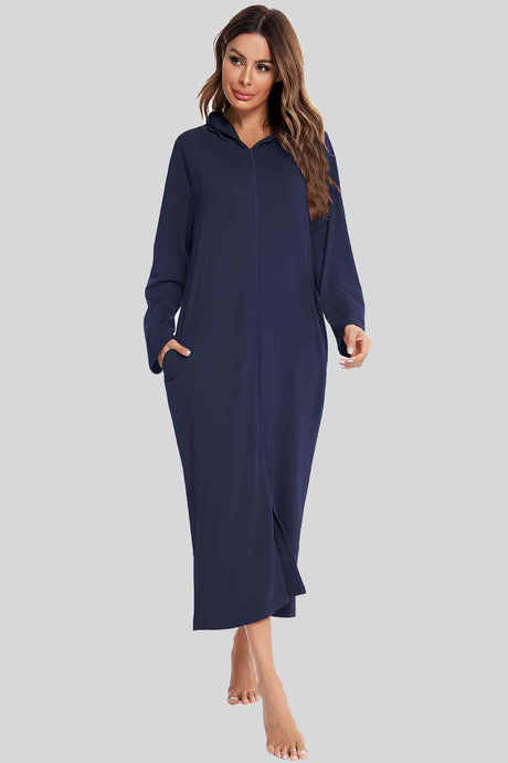 Zip Front Hooded Night Dress with Pockets king-general-store-5710.myshopify.com