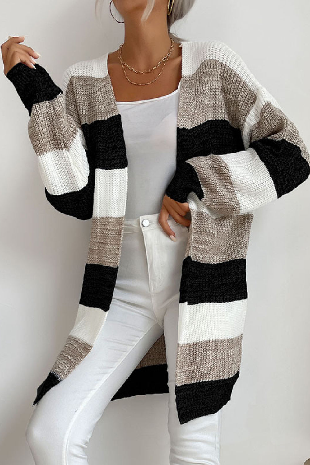 Striped Long Sleeve Duster Cardigan king-general-store-5710.myshopify.com