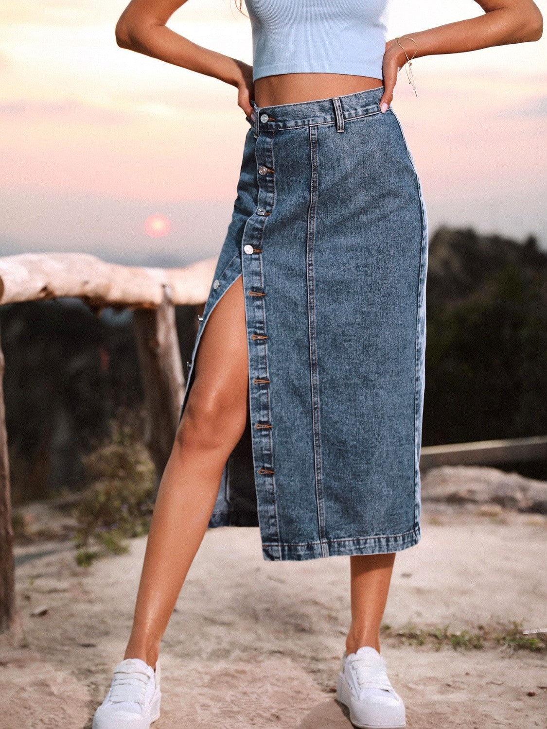 Button Down Denim Skirt king-general-store-5710.myshopify.com