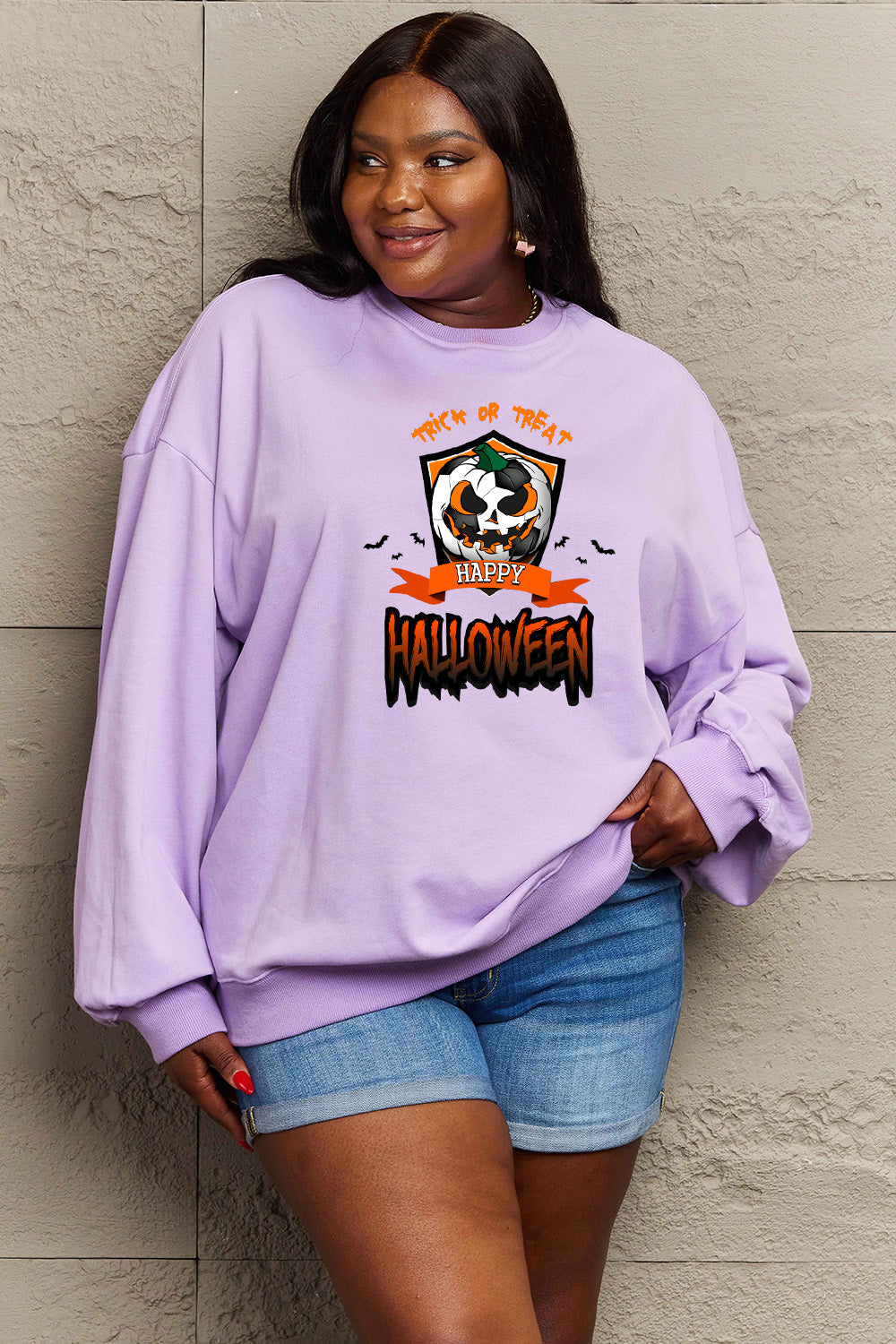 Simply Love Full Size TRICK OR TREAT HAPPY HALLOWEEN Graphic Sweatshirt king-general-store-5710.myshopify.com