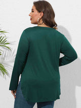 Plus Size Round Neck Long Sleeve Slit T-Shirt king-general-store-5710.myshopify.com