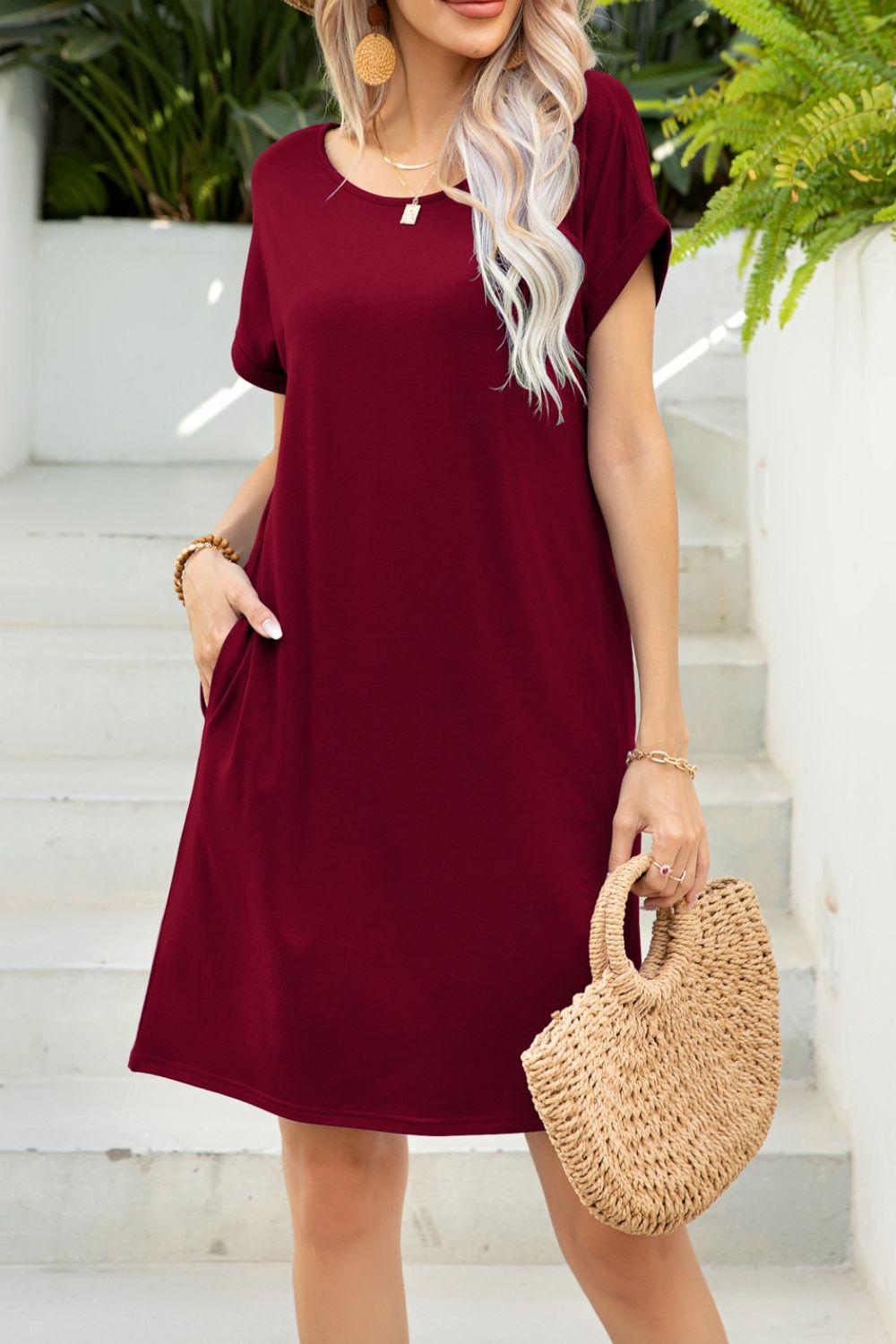 Scoop Neck Short Sleeve Pocket Dress king-general-store-5710.myshopify.com