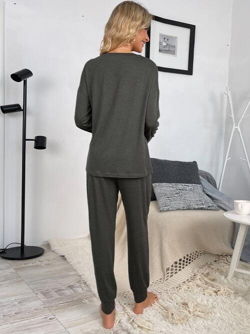 Round Neck Top and Drawstring Pants Lounge Set king-general-store-5710.myshopify.com