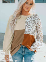 Color Block Leopard Round Neck Sweatshirt king-general-store-5710.myshopify.com