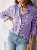 Striped Collared Neck Shirt with Pocket king-general-store-5710.myshopify.com