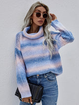 Rainbow Rib-Knit Turtleneck Drop Shoulder Sweater king-general-store-5710.myshopify.com