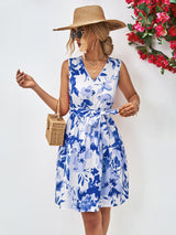 Floral V-Neck Tie Waist Sleeveless Dress king-general-store-5710.myshopify.com