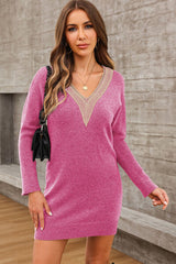 V-Neck Long Sleeve Mini Sweater Dress king-general-store-5710.myshopify.com