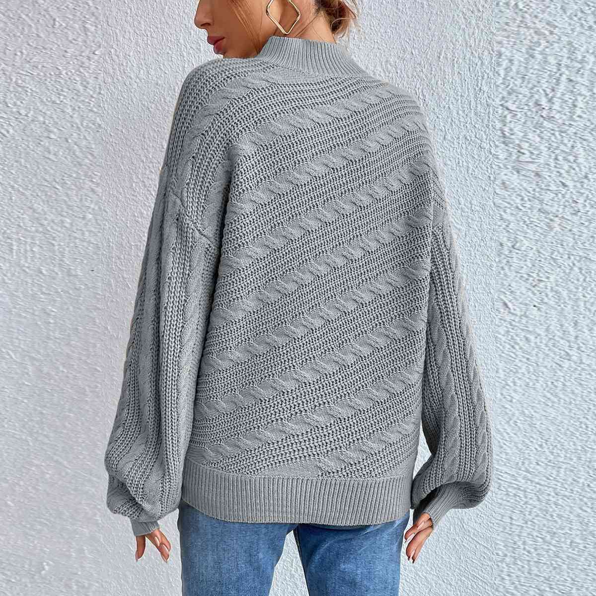 Cable-Knit Mock Neck  Long Sleeve Sweater king-general-store-5710.myshopify.com