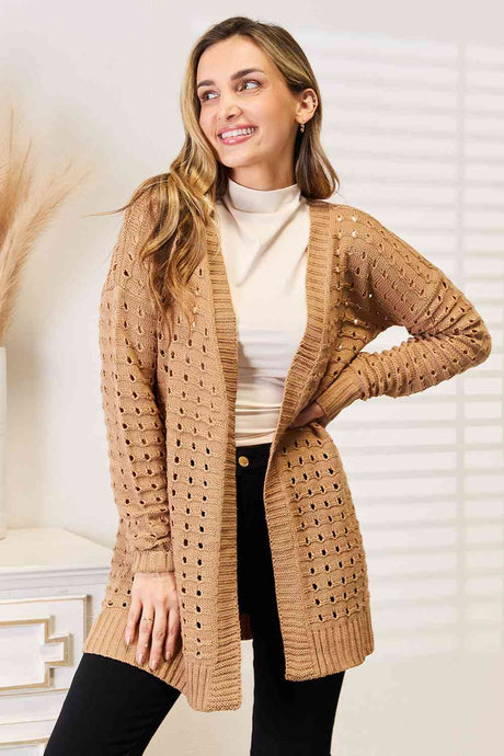 Woven Right Openwork Horizontal Ribbing Open Front Cardigan king-general-store-5710.myshopify.com