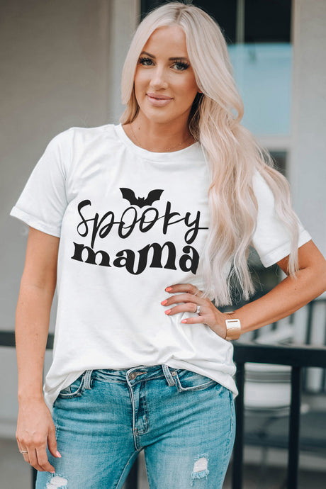 Round Neck Short Sleeve SPOOKY MAMA Graphic T-Shirt king-general-store-5710.myshopify.com