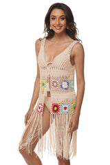 Openwork Fringe Detail Embroidery Sleeveless Cover-Up king-general-store-5710.myshopify.com