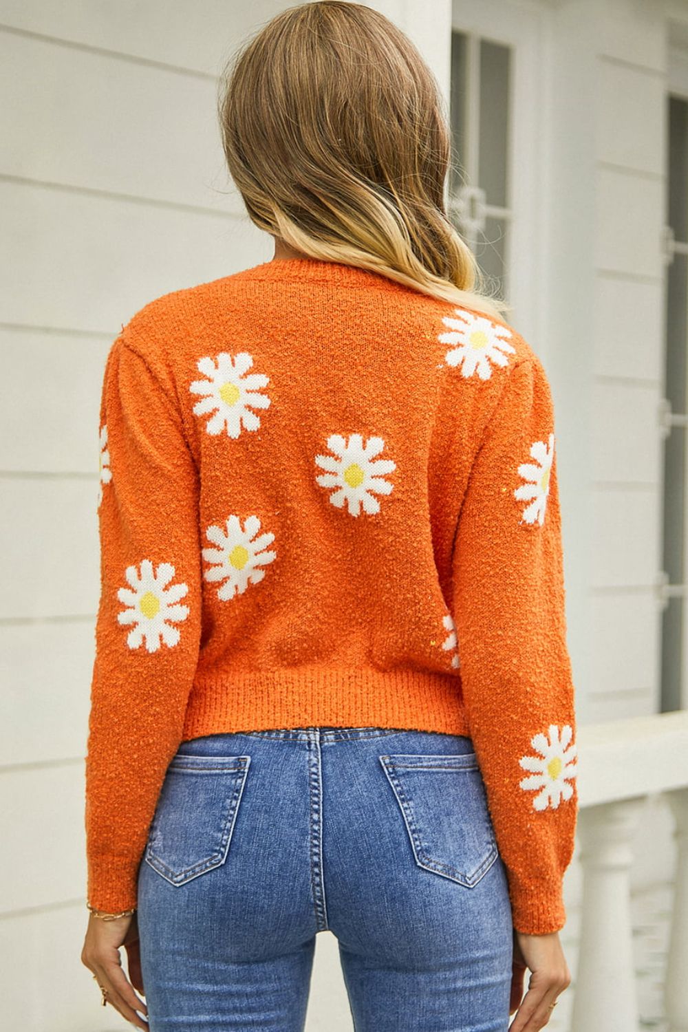 Flower Pattern Round Neck Short Sleeve Pullover Sweater king-general-store-5710.myshopify.com