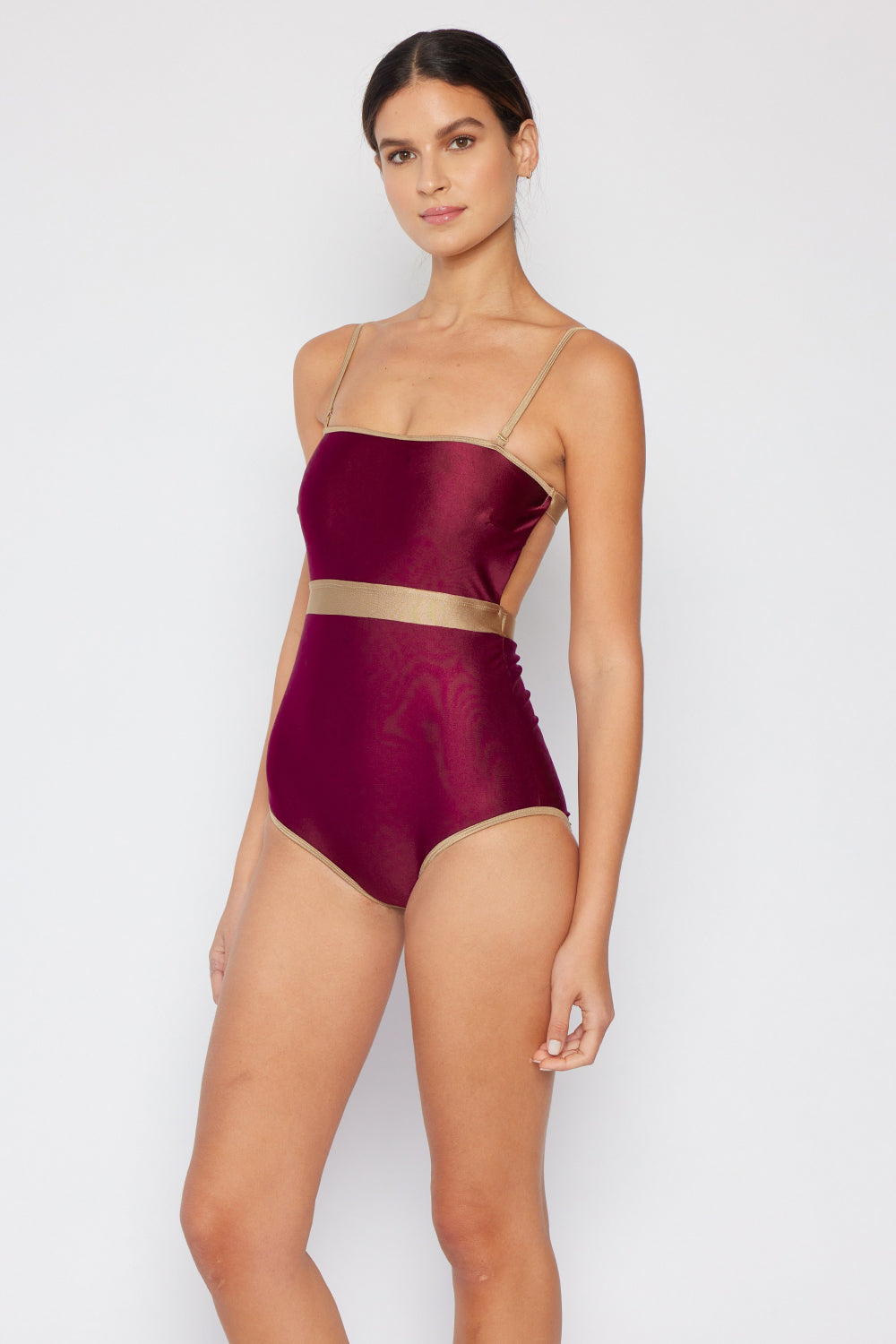 Marina West Swim Wave Break Contrast Trim One-Piece in Wine king-general-store-5710.myshopify.com