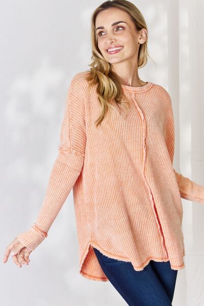 Zenana Oversized Washed Waffle Long Sleeve Top king-general-store-5710.myshopify.com